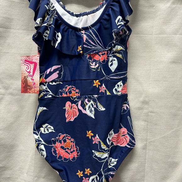 Kanu Surf Girls Ruffle One Piece Swimsuit REESE Size 12 colorful Navy NWT - Picture 5 of 7